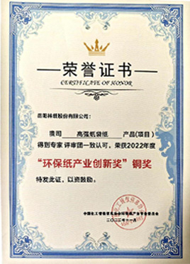 高强纸袋纸获“环保纸产业创新奖”铜奖